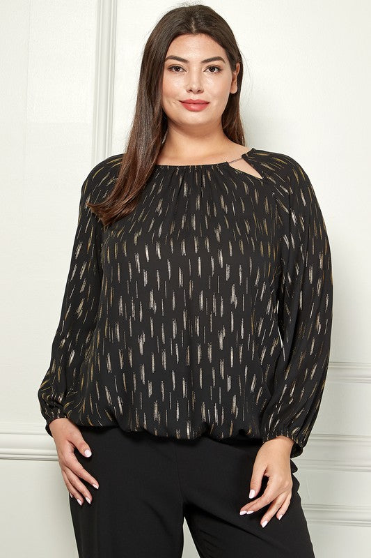 Plus V Chain Trim Blouse