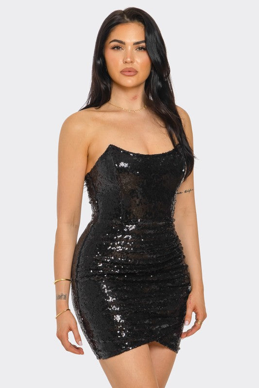 AQUA SEQUIN MINI DRESS