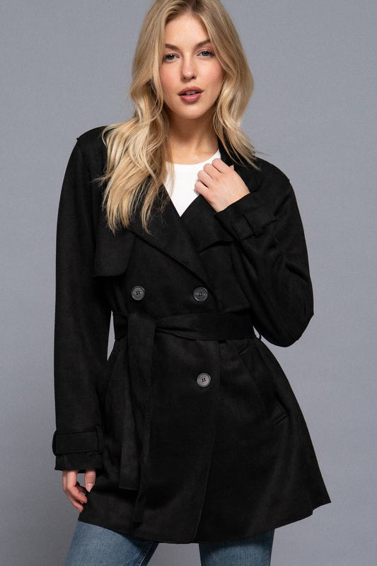 BLACKY Belted Faux Suede Trench Coat