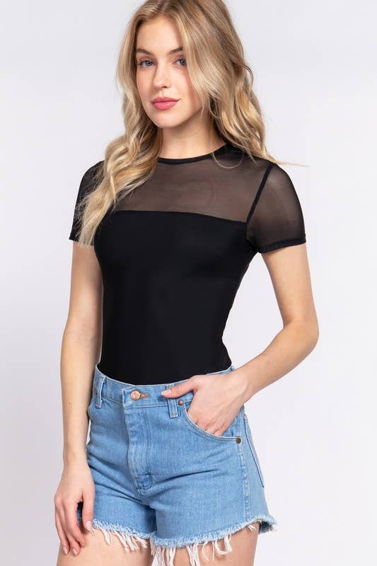 BLACKY Crew Neck Mesh Bodysuit