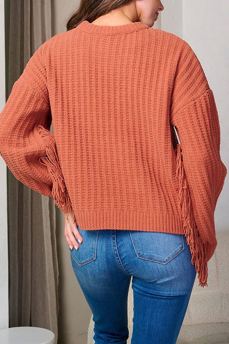 LONG FRINGE SLEEVE PULLOVER SWEATER