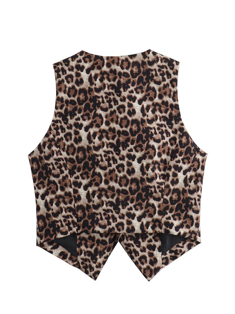 Leopard Print Buttoned Vest