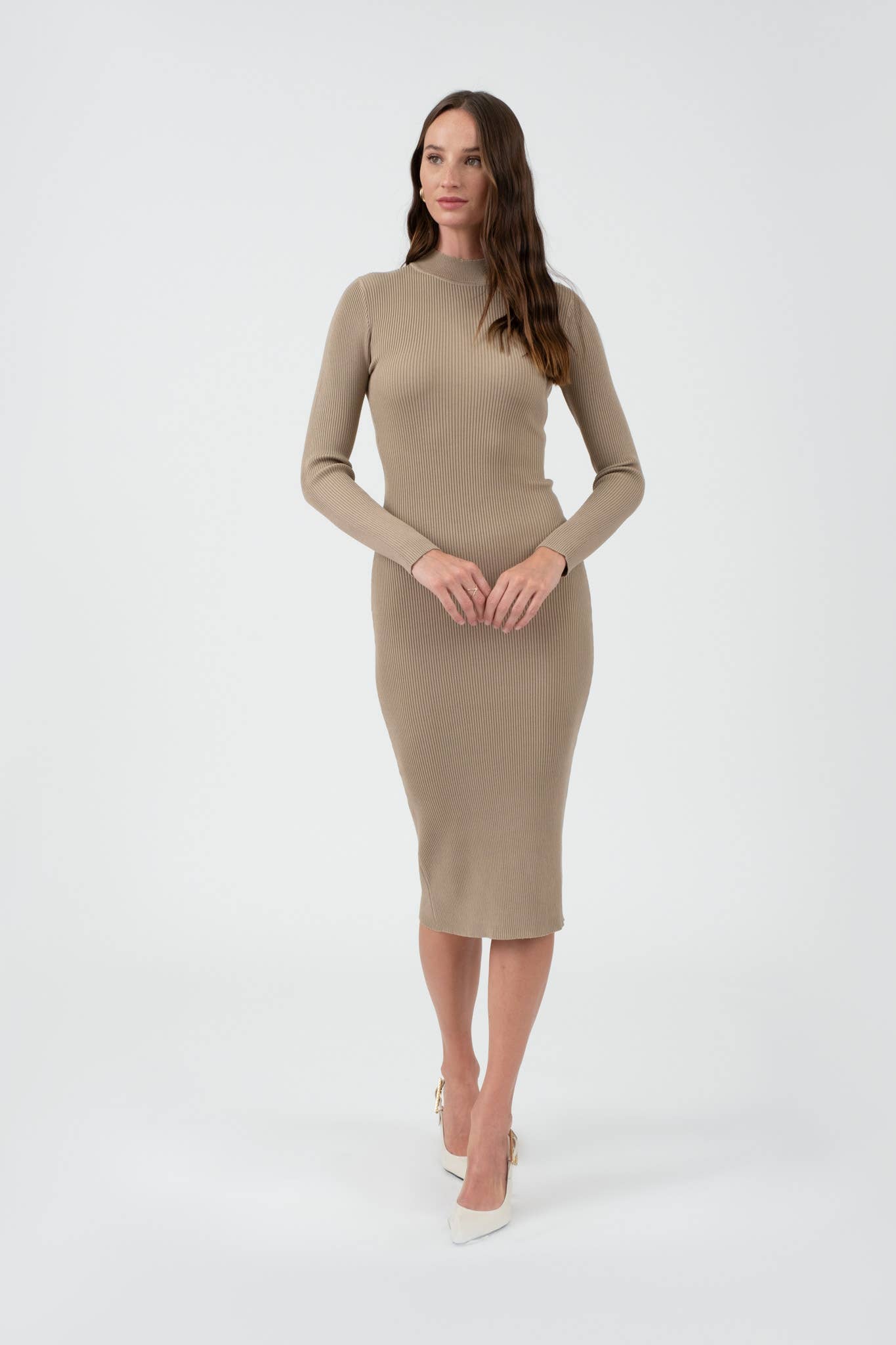 BROWNY BODYCON SWEATER KNIT MIDI DRESS