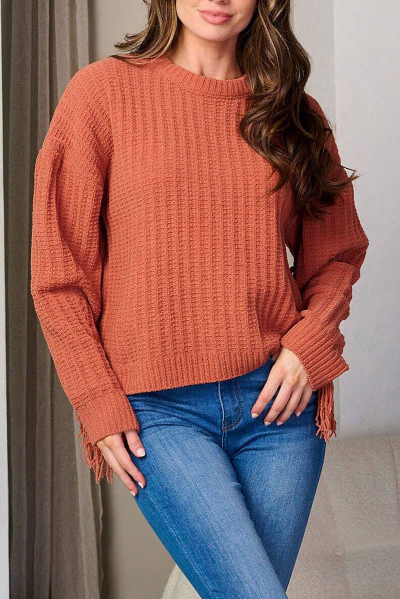 LONG FRINGE SLEEVE PULLOVER SWEATER