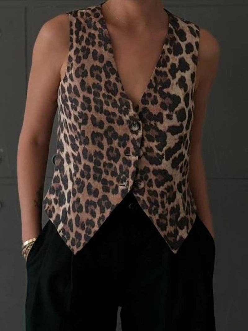 Leopard Print Buttoned Vest