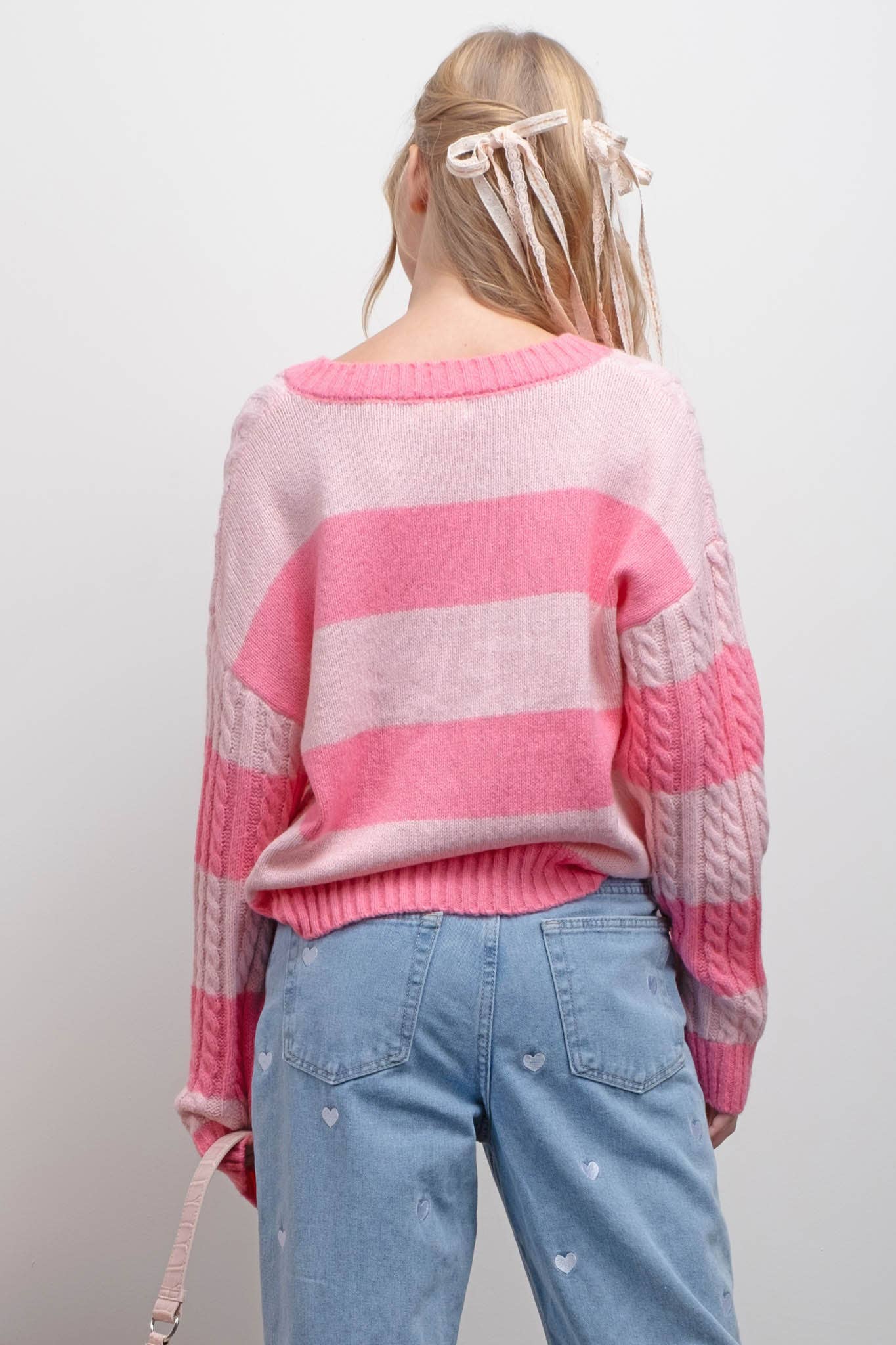 STRIPE CABLE KNIT SWEATER