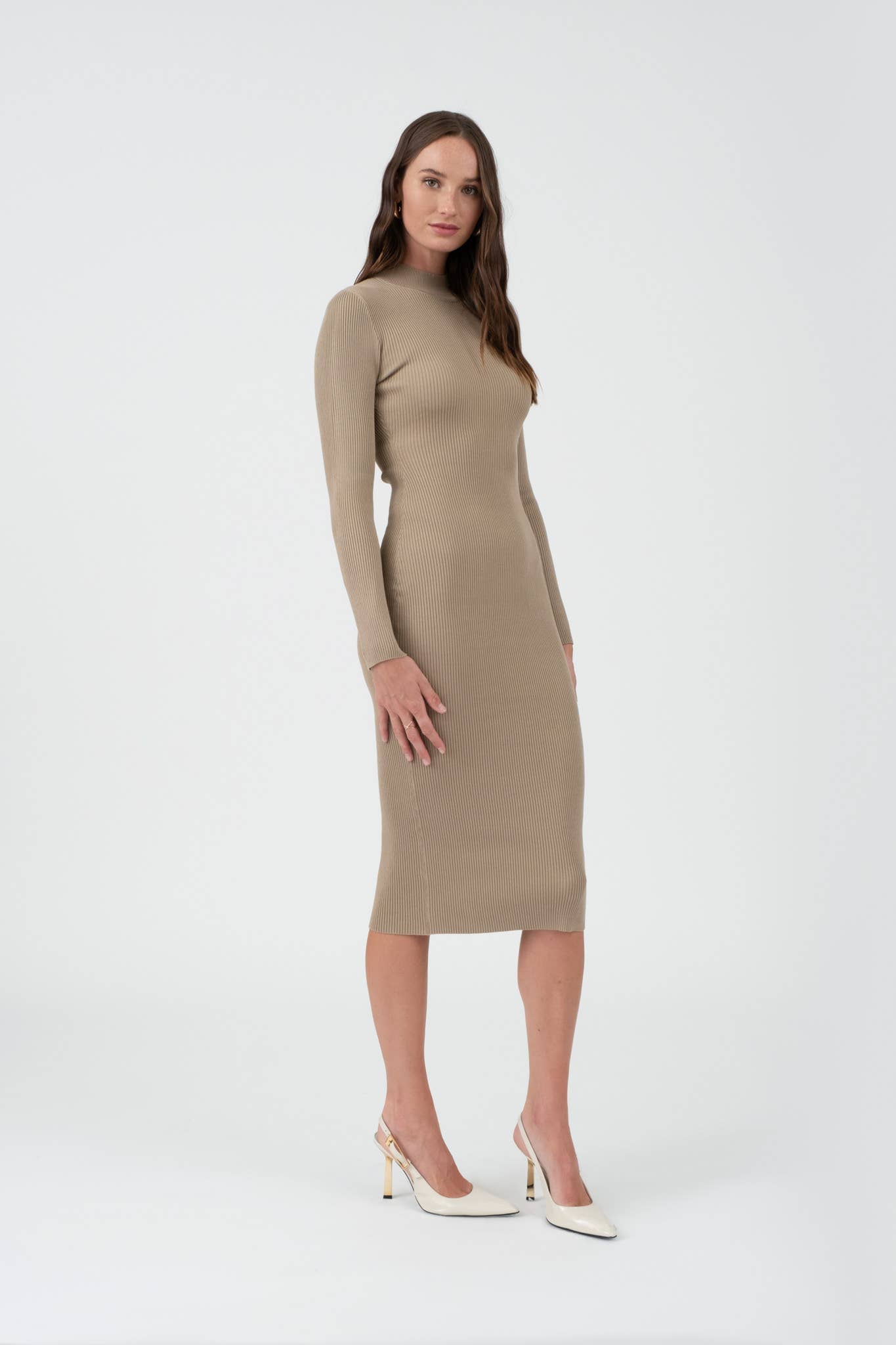 BROWNY BODYCON SWEATER KNIT MIDI DRESS