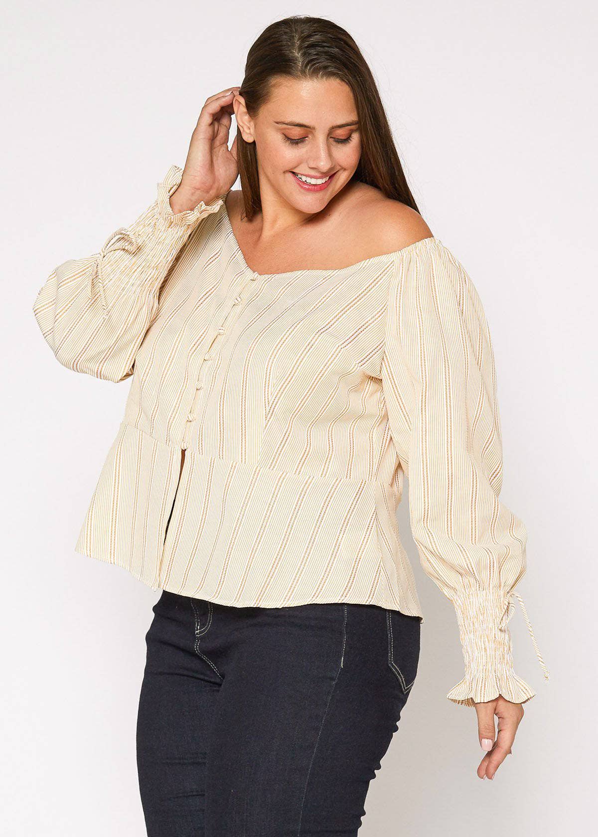 Smocked Sleeve Wrap Blouse