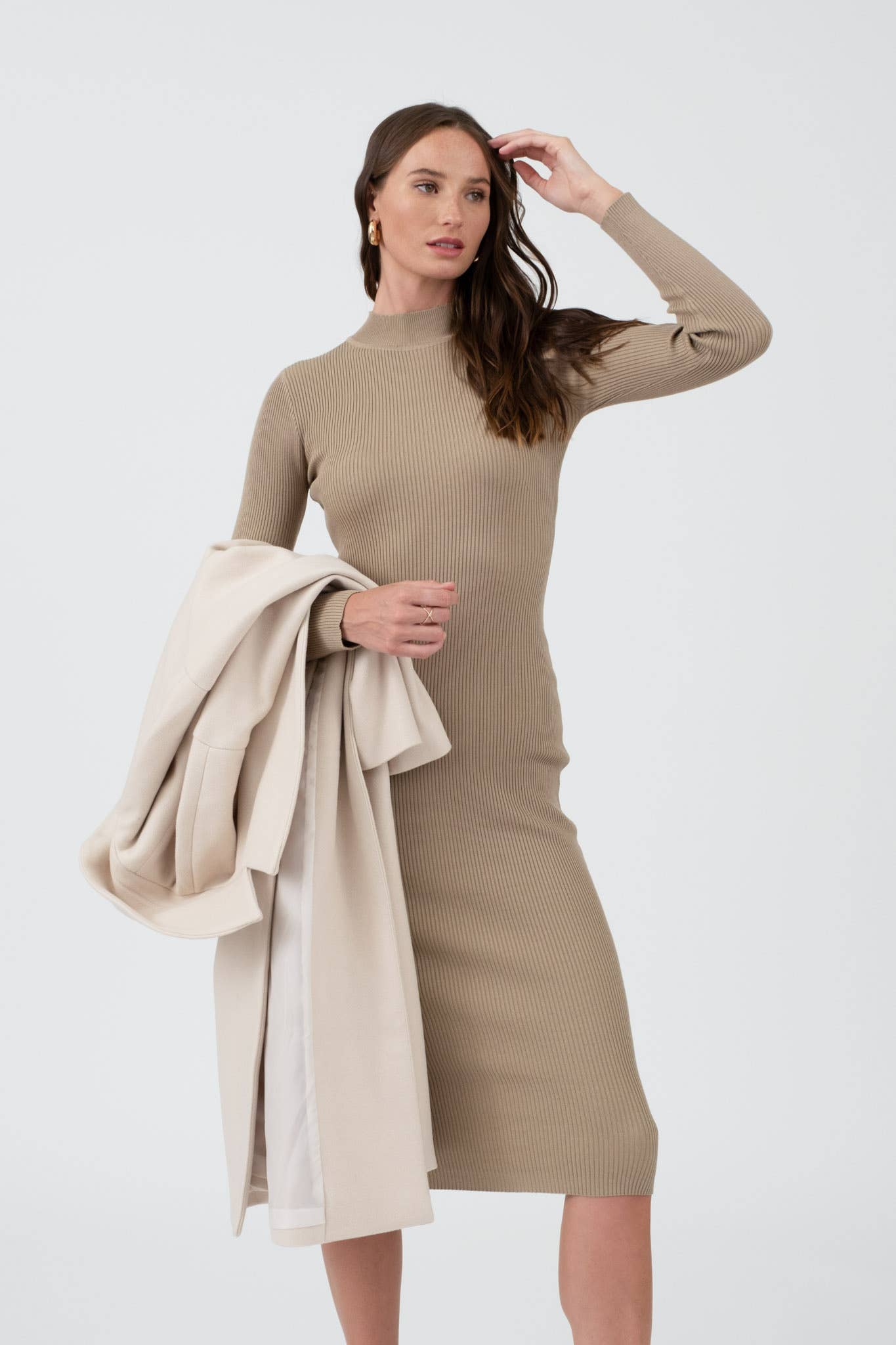 BROWNY BODYCON SWEATER KNIT MIDI DRESS